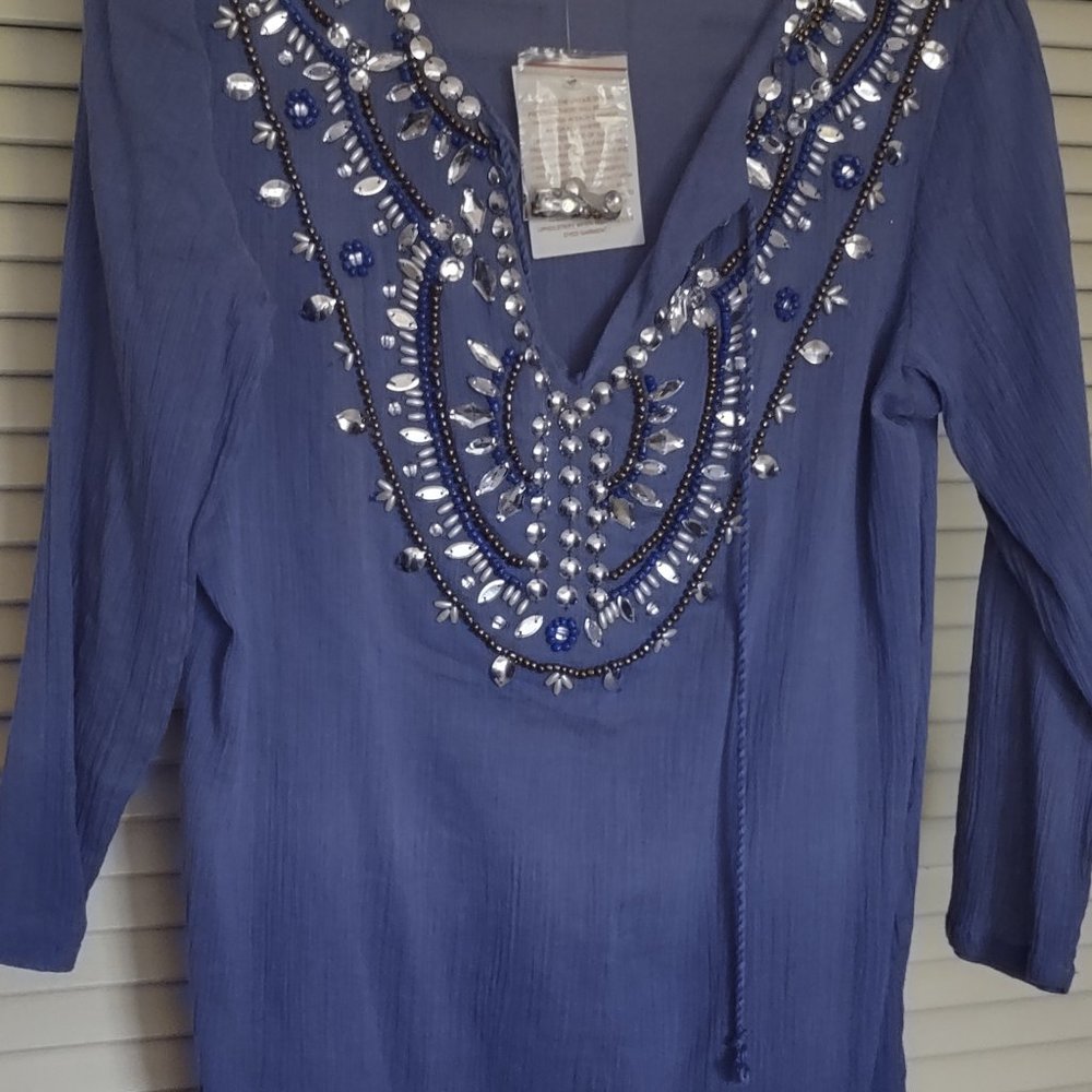 100% cotton, long sleeved jeweled tunic in purple Ombre, New with tags